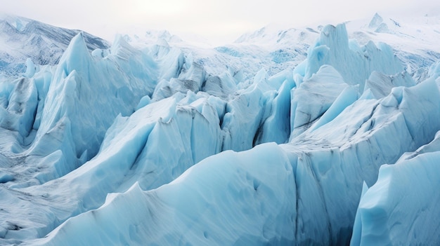 Una toma detallada de un glaciar que se derrite mostrando la pérdida de hábitat para los animales que dependen de él para