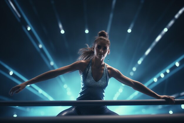 Una toma dinámica de una gimnasta realizando una IA generativa