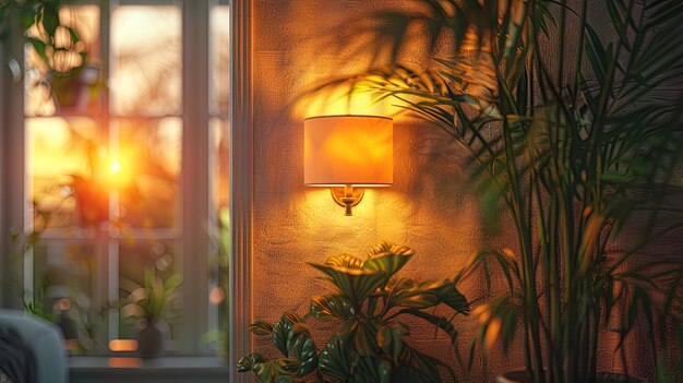 Foto una toma dramática que muestra una lámpara de pared bañada en luz cálida que evoca una sensación de comodidad y tranquilidad