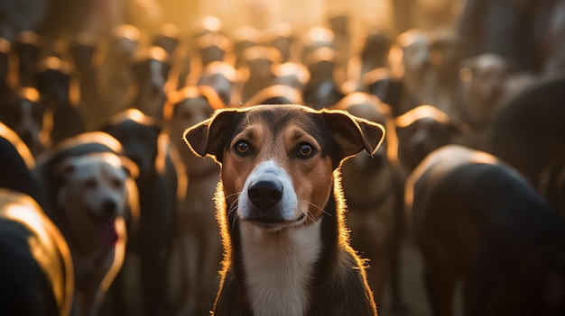 Toma de enfoque de un perro de pie en grupo generativo ai