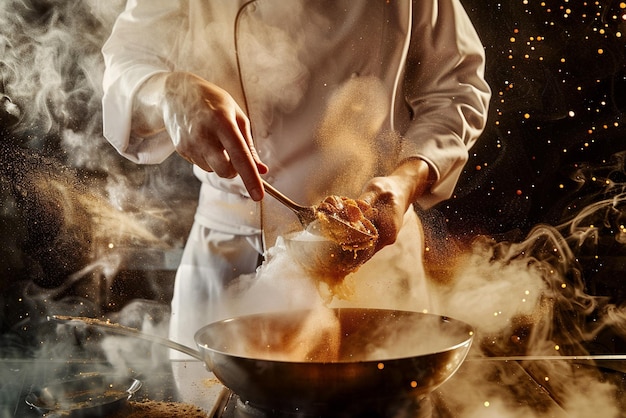 Una toma épica de cocina del chef