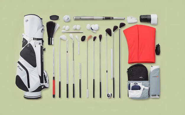 Foto toma estilo knolling de un artículo de golf