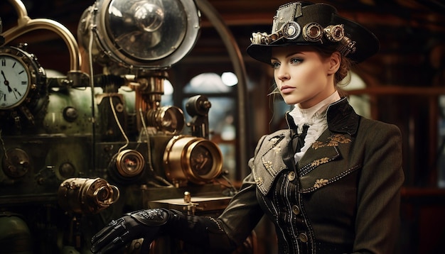 Toma fotografías de modelos vestidas con trajes inspirados en steampunk.