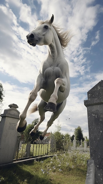 Una toma fotorrealista de una imagen de un caballo blanco generada por Ai
