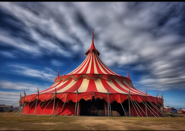 Foto una toma de gran angular de la tienda del circo desde un ángulo bajo que captura la grandeza y la escala del