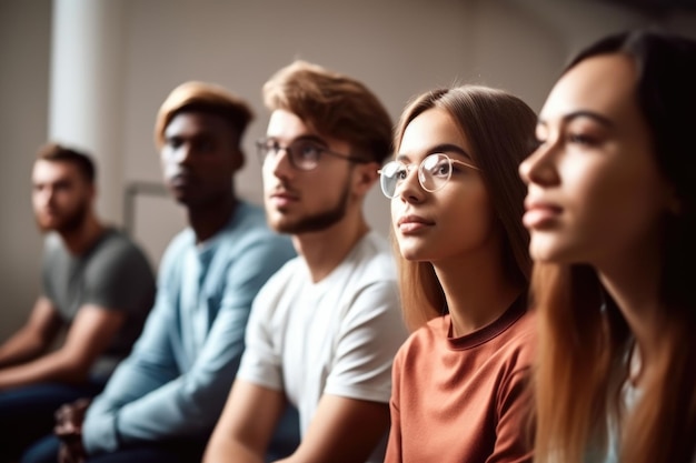 Foto toma de un grupo de estudiantes escuchando a su profesor durante la clase