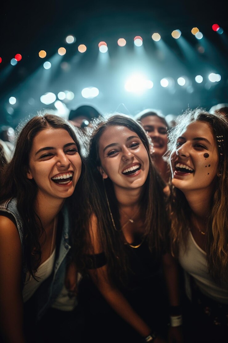Toma de un grupo de jóvenes amigos divirtiéndose en un concierto creado con ai generativo