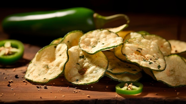 Una toma hiper detallada de papas fritas con sabor a jalapeño