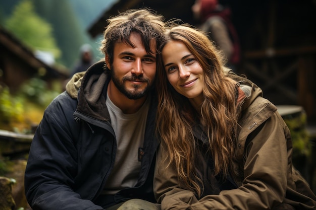 Foto una toma horizontal de la pareja que vive en el campo generativo ai