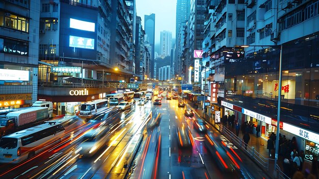 Foto una toma de larga exposición de una calle concurrida en hong kong