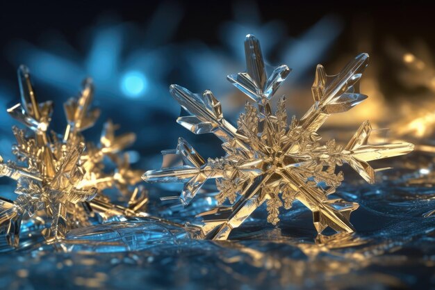 Toma macro de un copo de nieve en una superficie IA generativa