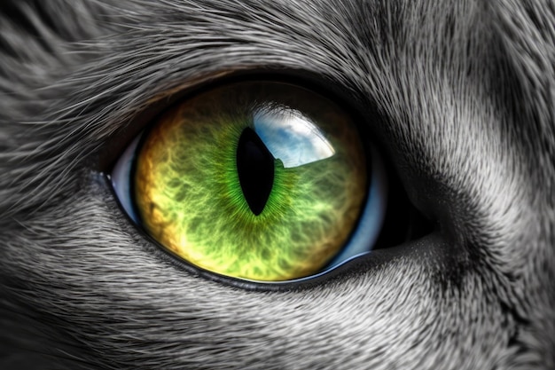 Toma macro de un gato de ojos verdes IA generativa