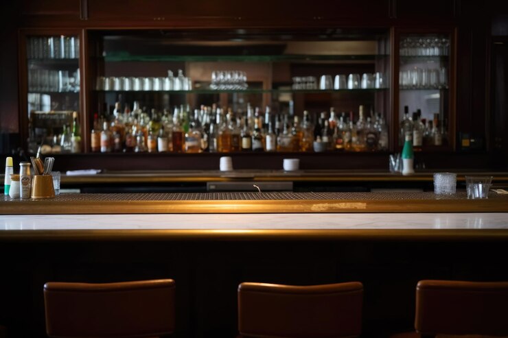 Toma de un mostrador vacío en un bar sin gente alrededor creado con ai generativo