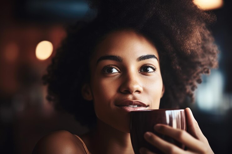 Toma de una mujer joven bebiendo de su taza de café creada con ai generativo