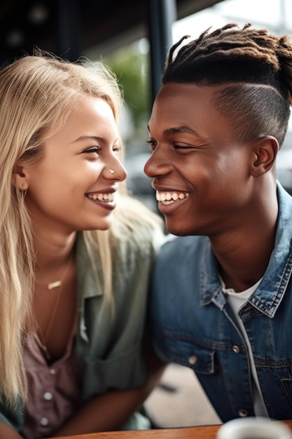 Toma de una pareja joven compartiendo un momento en su primera cita creada con ai generativo