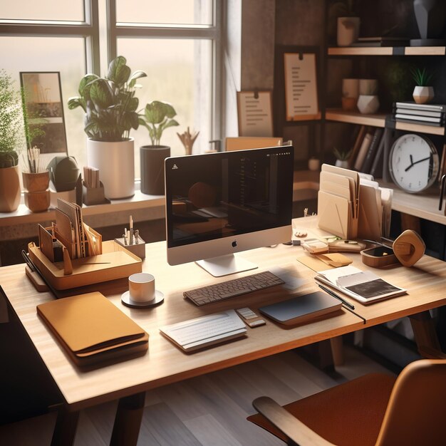 toma plana del espacio de trabajo relajante