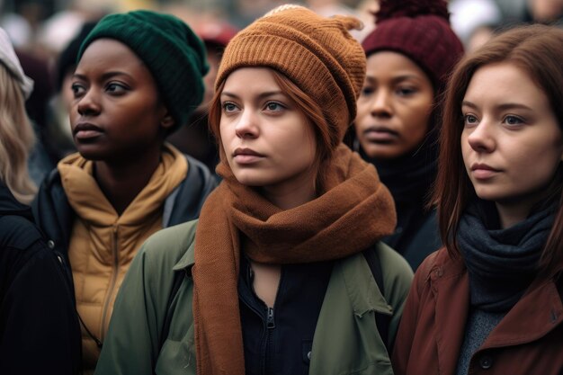 Foto toma recortada de mujeres activistas unidas en solidaridad