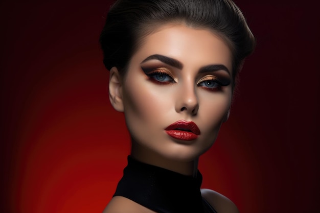 Toma de retrato de una modelo con un look de maquillaje glamuroso y listo para la alfombra roja IA generativa