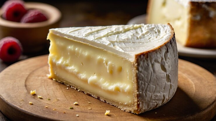 Una toma ultra cercana del cremoso queso Brie de textura de queso generado por Ai