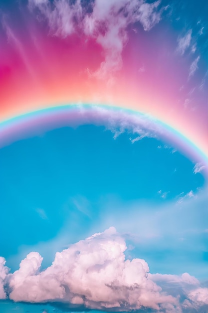 Una toma vertical de un arco iris en el cielo, ilustración generada por la IA