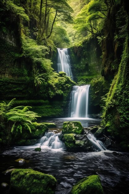 Foto una toma vertical de una hermosa ilustración generada por la ia de una cascada