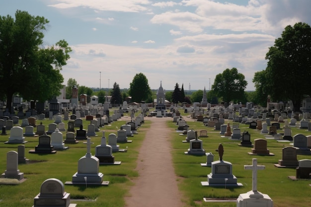 Tomada amplia del cementerio con lápidas