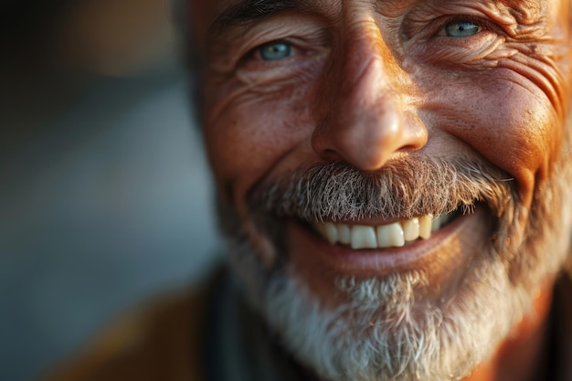 Tomada de cerca de un anciano barbudo sonriente