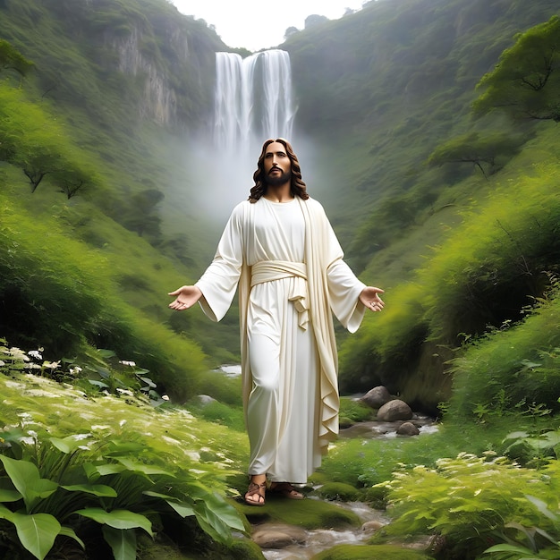 Tomada completa de Jesús en la naturaleza