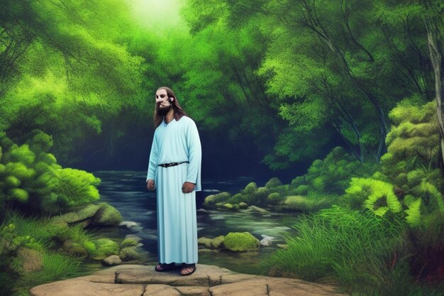 Foto tomada completa de jesús en la naturaleza