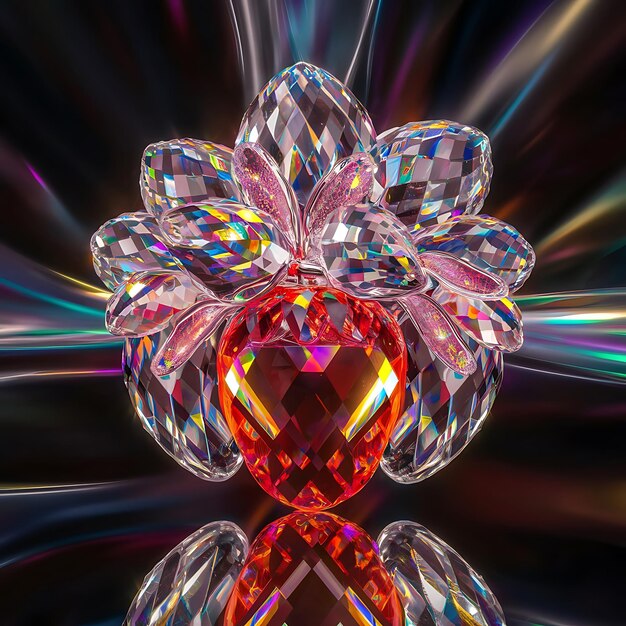 Tomada de estudio de 8K de la pieza de joyería de fresas de cristal prismático