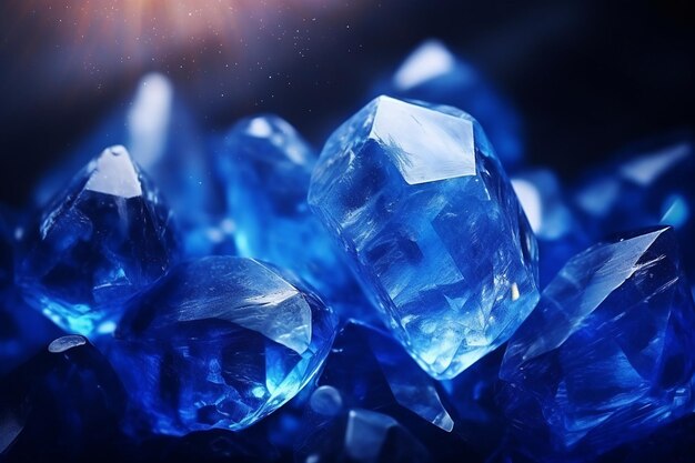 Tomada macro de piedra preciosa azul con inclusiones intrincadas