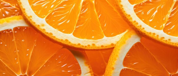 Tomada macro de segmentos naranja frescos que muestran las vesículas de pulpa y el color vibrante AI Generative