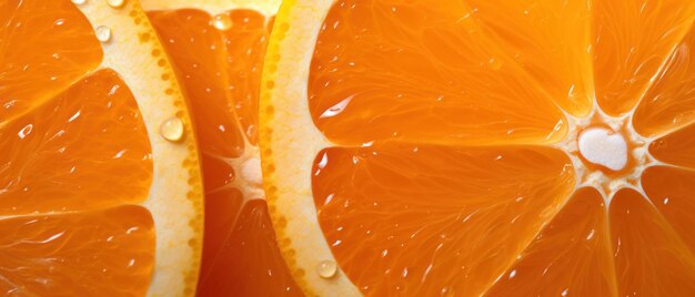 Tomada macro de segmentos naranja frescos que muestran las vesículas de pulpa y el color vibrante AI Generative