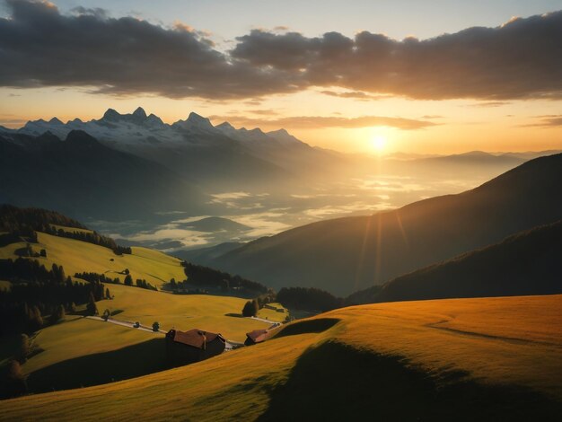 Tomada panorámica de la puesta de sol vista desde el monte Gaisberg en Salzburgo