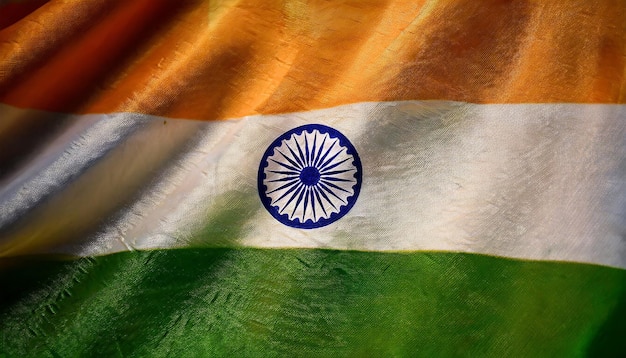 Tomada de primer plano de la bandera ondeando de la India Día de la Independencia Día de la República de la India