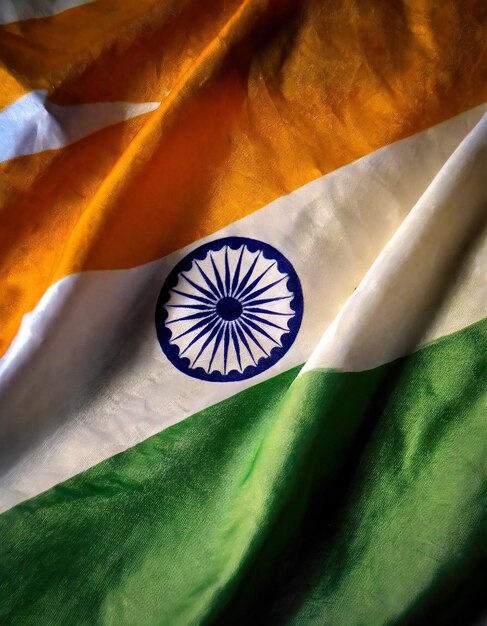 Tomada en primer plano de la bandera ondeante de la India Día de la Independencia Día de la República de la India