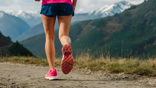 Tomada trasera recortada de una chica atlética con zapatillas de deporte rosadas mientras camina o corre por el pavimento