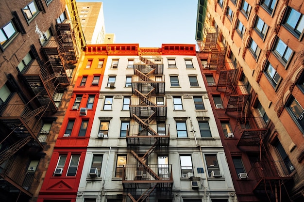 Tomada vertical de bajo ángulo de los edificios de Nueva York