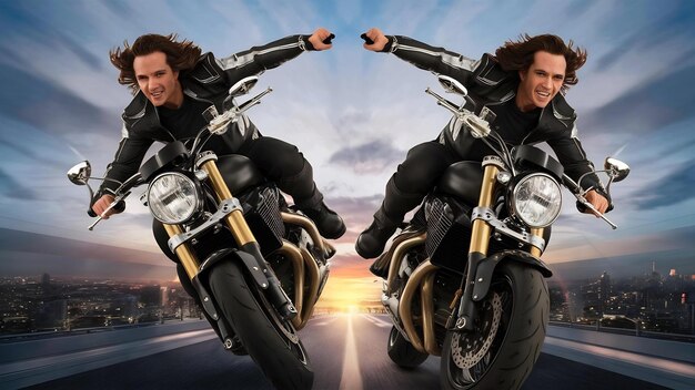 Tomada vertical de dos hombres montando motocicletas