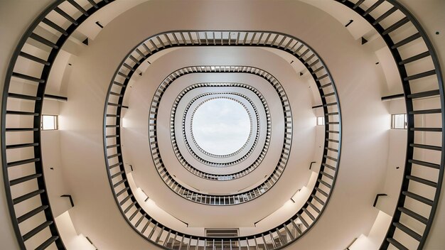 Tomada vertical de una escalera moderna en un hermoso edificio blanco