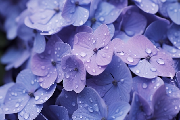 Tomada vertical de flores de hortensia azul en un jardín