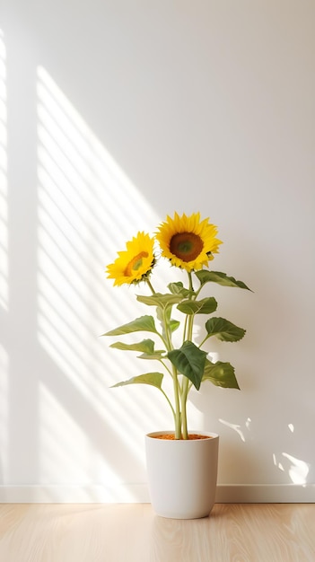 Tomada vertical de una planta en una olla blanca dentro de una habitación luz natural genial para una decoración de la habitación