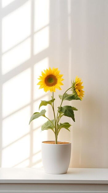 Tomada vertical de una planta en una olla blanca dentro de una habitación luz natural genial para una decoración de la habitación