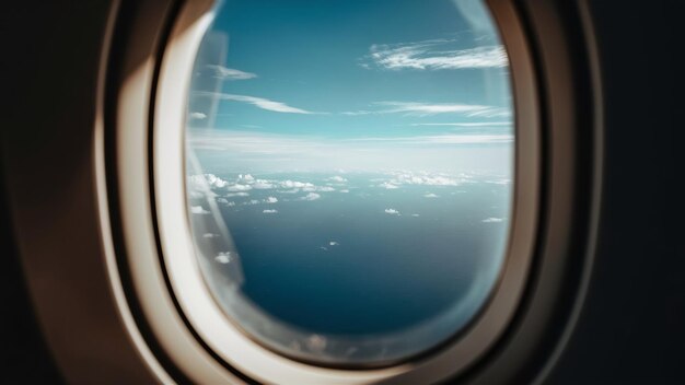 Tomada vertical de la ventana dentro de un avión en el momento del vuelo