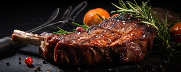 Tomahawk-Ribbensteak auf schwarzem Grill Generativ ai