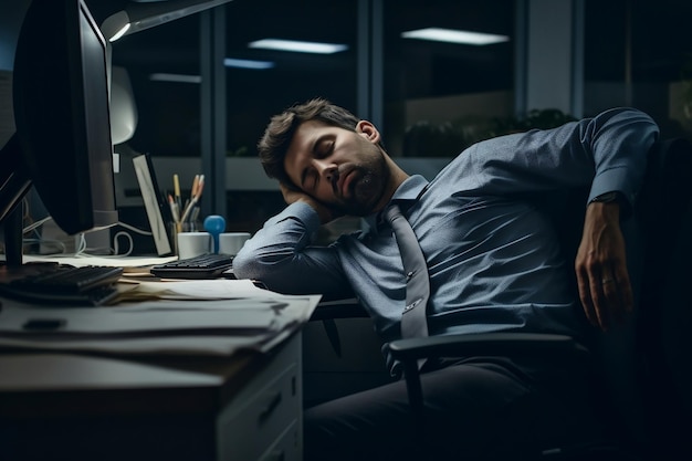 Tomando una siesta en su silla en su escritorio IA generativa