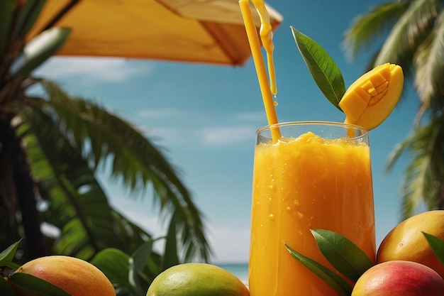 Tomar um gole de suco de manga de verão