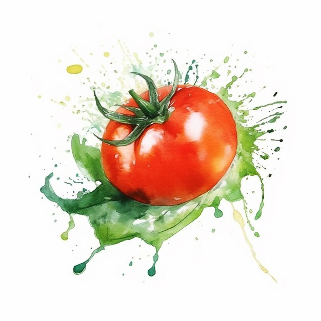 Foto tomate de acuarela con hojas verdes ilustración aislada en fondo blanco vector tomate rojo