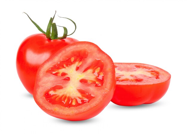 Tomate aislado en blanco con trazado de recorte