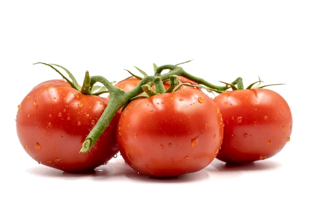 Tomate aislado sobre fondo blanco Trazado de recorte Profundidad de campo completa Manojo de tomates de cerca